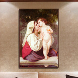格丽欧式人物油画 世界名画复制品高清有框画卧室小孩房挂画 母子