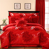 全棉婚庆床品四六八件套大红色结婚纯棉加厚磨毛被套床上用品1.8m