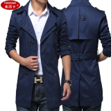 2016新款韩版男士风衣中长款 双排扣修身英伦风衣外套潮男装大衣