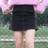 2015韩国新款高腰短裙秋冬牛仔裙a字半身裙包臀裙修身显瘦一步裙