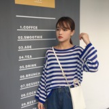 韩国学院风薄款宽松显瘦横条纹T恤女七分袖百搭学生针织衫 4色