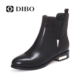 碲铂DIBO2015新款欧美真皮女鞋尖头套筒低跟时尚马丁靴短筒靴女