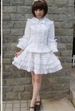 洛丽宝lolita洋装 夏 喇叭袖荷叶蕾丝花边公主衬衫 修身绑带衬衣