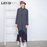 LRUD2016春季新款韩版波点拼接连衣裙女长袖修身长裙假两件衬衣裙
