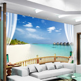 高清海景窗台风景3D立体墙纸电视背景墙客厅沙发卧室无缝壁纸壁画