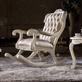 欧式摇椅 实木雕刻真皮沙发椅 美式田园摇椅 躺椅 客厅休闲家具