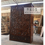 东南亚风格全实木雕花衣柜原木极美家具泰式两门老榆木衣柜储物柜