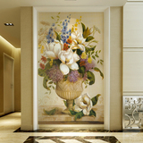 3d欧式油画墙布玄关壁纸 走廊过道走道背景墙花卉花瓶墙纸壁画