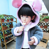 abao衣橱韩国兔耳朵羊羔毛女童外套厚绒摇粒绒女童棉衣宝宝