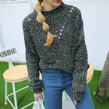 新款春装韩版镂空针织衫薄宽松灯笼袖大码学生杂色短款套头毛衣女