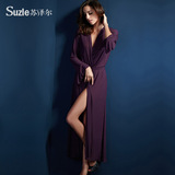 Suzle/苏泽尔性感睡衣女士夏季诱惑情趣内衣超薄加长纯色浴袍睡袍