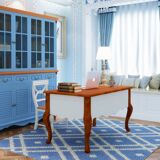 热卖潘克拉 实木地中海书桌 书架书柜家用美式乡村简约蓝色写字台