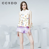 CCDD专柜正品2016夏款新品 碎花上衣女衬衣花色无袖衬衫C52R148