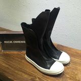 【现货】RICK OWENS RO主线黑色皮面ramones boots长舌头高帮鞋靴