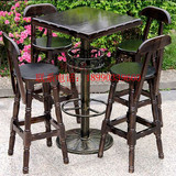 厂家批发现货实木酒吧桌椅欧式铁艺碳化酒吧凳吧台椅高脚凳套件