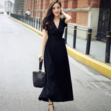 2016夏装新款女装韩版气质性感V领修身显瘦短袖针织连衣裙长裙子