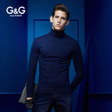 G＆G秋季可翻高领羊毛衫男士毛衣修身针织打底衫休闲长袖薄款上衣