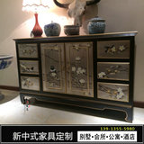 新中式明清古典 手绘花鸟玄关柜桌 餐边柜 样板间装饰边柜 电视柜
