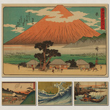 浮世绘 风景 日式风格画 复古牛皮纸海报 日本料理酒吧装饰挂贴画