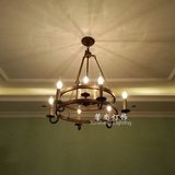 创意美式做旧铁艺吊灯法式仿古餐厅灯新古典双层圈客厅卧室蜡烛灯
