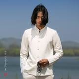 中国风盘扣男装 复古中式立领衬衣 青年男士长袖修身休闲棉麻衬衫