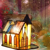 美式田园创意教堂台灯复古蒂凡尼彩色玻璃卧室床头玄关装饰礼品灯