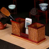 红木工艺品办公桌面毛笔筒收纳盒  实木雕刻酸枝木质遥控器置物架