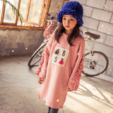 韩国童装女童2015新款加绒加厚冬装卫衣时尚宽松长裙中大童连衣袖