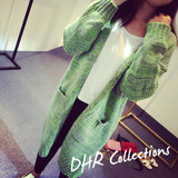 DHR2015韩国代购东大门韩版中长款粗棒针针织衫开衫厚毛衣外套女