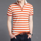 2016新款韩版 修身时尚休闲潮复古海魂衫横条纹男士 v领短袖T恤