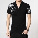 夏季新款韩版男士短袖t恤宽松印花T恤打底衫大码半袖t恤男装薄