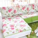韩式北欧小清新田园风加厚布艺绿色粉色大花朵沙发垫组合沙发垫子