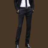 夏季薄款男式西裤韩版修身男士西裤直筒免烫正装商务黑色上班休闲