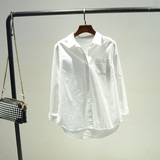 韩国单质感单口袋白色衬衫高品质棉麻衫简约文艺范打底衫衬衣女