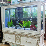 欧式鱼缸水族箱玻璃吧台大型金鱼缸屏风隔断1.2米1.5米烤漆带鞋柜
