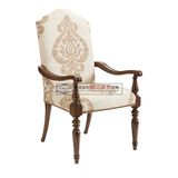 美邻乡村 美式现代简美风格全实木餐椅进口花布扶手餐椅书椅定制