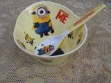 包邮日本碗勺套装kt叮当小黄人冰雪米奇造型碗双色卡通勺儿童餐具
