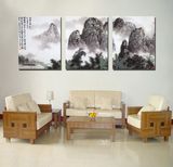 客厅现代中式水墨山水风景装饰画无框画沙发后的背景墙壁挂画三联