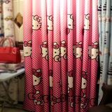 香港品牌田园粉色女孩房卡通窗帘成品遮光布窗纱 hello kitty 猫