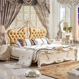 欧式床 法式雕花皮艺双人床 白色描金婚床 实木床高箱床公主大床