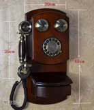 别墅欧式仿古复古壁挂式电话机家用实木机械铃声金属旋转拨盘电话