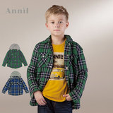 安奈儿男童装冬季款 正品 加绒里保暖格子纯棉外套AB445411