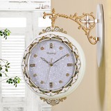 欧式双面挂钟现代客厅实木静音钟表创意个性时尚大号两面时钟