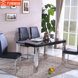 现代简约时尚不锈钢烤漆小户型餐桌椅钢化玻璃长方形餐桌黑白包邮