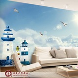 欧式3D立体蓝色天空风景墙纸地中海大型壁画客厅电视背景卧室壁纸