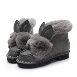 兔耳朵毛毛鞋厚底秋冬季加绒女鞋兔毛雪地靴女短筒短靴平底靴棉鞋