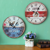 欧式地中海乡村田园复古壁钟表创意家居客厅简约装饰木质挂钟