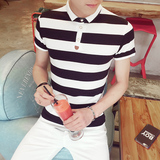 男装夏季韩版条纹T恤男士翻领撞色短袖海魂衫青年休闲POLO衫修身