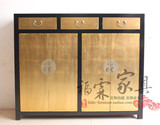 新中式仿古典家具实木餐边柜储物柜定制现代简约金箔玄关柜装饰柜
