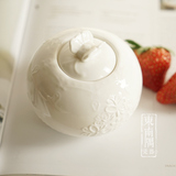 创意西式浮雕纯白陶瓷带盖方糖罐子 奶罐 咖啡糖缸 时尚下午茶